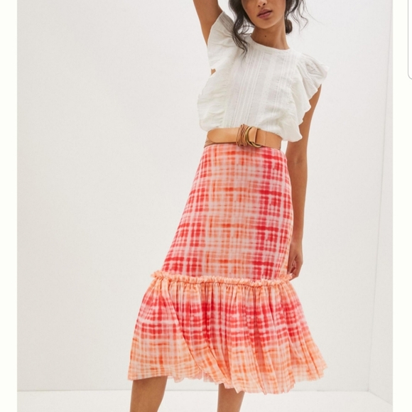 Anthropologie Dresses & Skirts - Anthropologie Eva Franco Flounced Orange Pink White Midi Skirt